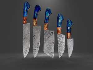 Juego de Cuchillos de Cocina de Acero de Damasco de Grado Industrial SHARP POINT TRADES, 2 Piezas, Mango de Madera, Acabado Azul, Hoja Recta, 3 Años de Garantía - Product Image 5