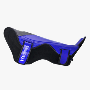 Protège-tibias MMA en cuir bleu-noir, fermeture auto-agrippante, protection professionnelle réglable pour adultes, protège-jambes sportifs - Product Image 4