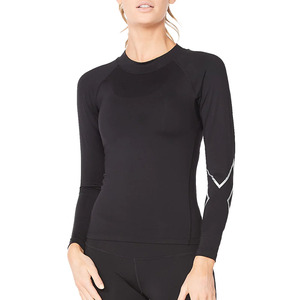 Women <b>Long</b> Sleeve Crew Neck Yoga <b>Top</b> Solid <b>Black</b> Sweat-Wicking Breathable Four-Way Stretch Athletic Workout Wear - Product Image 1