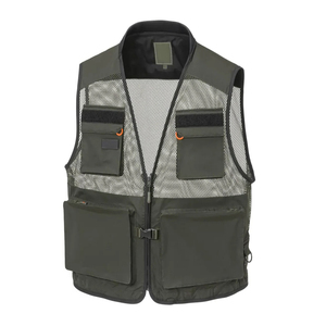 Chaleco de pesca de malla para hombre adulto, chaleco de malla ligero sin mangas con cremallera y cuatro bolsillos para verano y actividades al aire libre - Product Image 1
