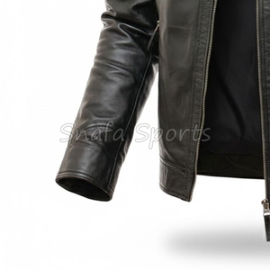 Veste en cuir noire personnalisée avec logo pour hommes, respirante, décorative, grande taille, idéale pour la saison hivernale, meilleures vestes en cuir pour hommes - Product Image 4