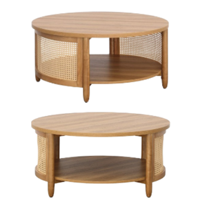 Table basse ronde naturelle en bois et rotin, matériaux écologiques, table centrale pour jardin, maison, salon, meubles - Product Image 5