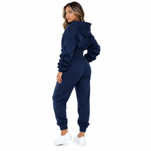 Conjunto Deportivo Personalizado de Sudadera Corta y Pantalones de Felpa de Algodón para Mujer, Top Corto, Ropa Deportiva de Dos Piezas, Traje para Correr - Product Image 3