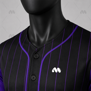Maillot de baseball unisexe personnalisé noir d'été à rayures, manches courtes, col en V, boutons sur le devant, respirant, en polyester, pour le sport - Product Image 6