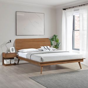 Letto matrimoniale in legno stile country casual con testiera ovale, 1 pz, design a piattaforma, per camera da letto - Product Image 5