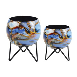 Pot de fleurs en métal émaillé violet avec support, forme ronde, pour décoration intérieure et extérieure, petit pot à fleurs décoratif - Product Image 3