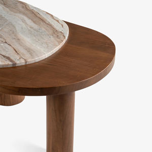 Nouvelle table basse de style luxueux avec plateau en bois d'acacia massif de forme irrégulière moderne et pieds pliants arrondis, plateau en marbre de style Toronto - Product Image 5
