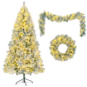 Árbol de Navidad Artificial Preiluminado de 6 Pies con Nieve Artificial, Corona y Guirnalda, Luces LED de Colores, Juego de Árbol de Navidad Articulado - Product Image 6