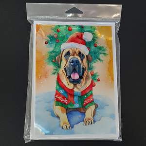 Whimsical A7 Tamaño 5x7 Tarjetas de notas en blanco Paquete de 8 Bullmastiff Tarjetas de felicitación de Navidad con sobres - Product Image 3