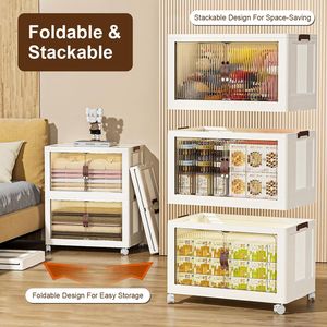 Set di 4 Contenitori Pieghevoli a 360 Gradi con Coperchio e Porta Magnetica Frontale, Organizzatori Impilabili per Armadio, per Bambini e Adolescenti - Product Image 4