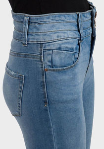 Jean skinny taille haute pour femme grande taille, longueur intégrale, en denim délavé, style décontracté, fermeture boutonnée - Product Image 5