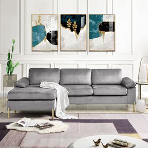 Divano Shannon in Velluto per Soggiorno con Design Componibile e Chaise Longue - Product Image 1