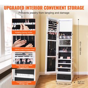 <b>Lockable</b> Full-Length Mirror Jewelry <b>Cabinet</b> with 360 Degrees Swivel Standing Storage Organizer - Product Image 4