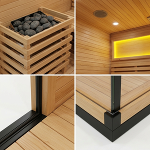 Sauna extérieur moderne avec patio ouvert, en bois de pruche naturel, poêle électrique, sauna extérieur Megius pour jardin, villa, <span class=keywords><strong>spa</strong></span> - Product Image 4