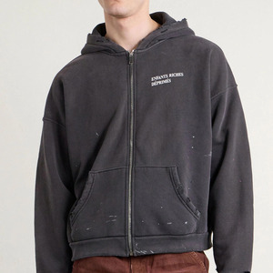 Sweat-shirts à capuche zippés pour hommes, style streetwear, avec logo personnalisé, coupe oversize, en coton épais 100%, imprimés, effet vintage délavé à l'acide et usé - Product Image 1