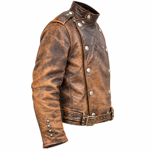 Chaqueta Bomber Roja de Cuero Genuino para Hombre, Estilo Casual de Motociclista, con Borlas y Tachuelas, Cierre de Cremallera, Cuello Vuelto, Transpirable - Product Image 6