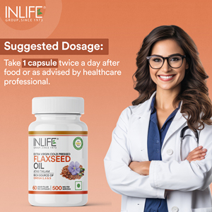 Huile de lin 500 mg 60 capsules molles Atasi Taila pressée à froid qualité supérieure en bouteille pour adultes végétariens - Product Image 3