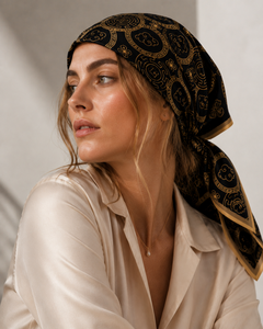Black Gold Traditional Shawl Scarf Printed Hijab Square Headscarf Wrap for Daily Wear - Product Image 3