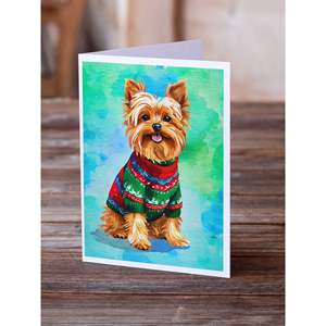 Yorkshire Terrier Yorkie Whimsical A7 Tarjetas de felicitación de Navidad Pack 8 Tarjetas de nota en blanco con sobres Tamaño 5x7 - Product Image 2