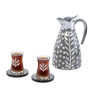 Juego de Termos de Lujo Árabes con Madreperla, Tazas y Platillos de Vidrio, Caja de Regalo Acrílica, Venta al por Mayor para Ramadán - Product Image 2