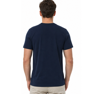 Servicio OEM, Camisetas de Hombre de Alta Calidad con Estampado Personalizado, Diseño Artístico de Líneas de Montaña, Camisetas Lisas de Algodón Azul Marino - Product Image 4