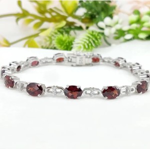 Natural Garnet Stone Bracelet 925 Sterling Silver Red Gemstone Bracelet Handmade Crystal Jewelry Gift for Women <b>Men</b> - Product Image 2