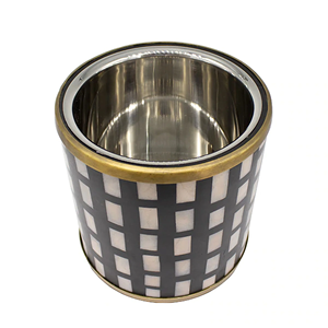 Natural Bone Inlay Striped Pattern Sustainable Classic Design Ice <b>Bucket</b> <b>with</b> Brass <b>Lid</b> and Knobs 5L Capacity for Giveaways - Product Image 2