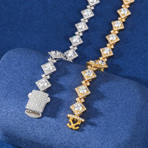 Luxury Geometric Crystal Bracelets 18K Gold Filled Chain Link Unisex Everyday Wear Princess Cut Rhinestone Bezel Setting - Product Image 2