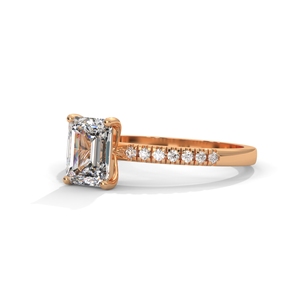 <b>Emerald</b> Cut Diamond <b>Ring</b> Women's Rose Gold Classic Engagement Band With Side Diamonds - Product Image 4