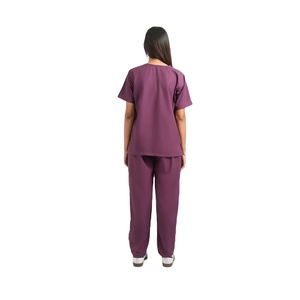 Conjunto de uniforme médico morado para mujer, top con cuello en V y pantalones de algodón y poliéster, uniformes de hospital para enfermeras y médicos - Product Image 2