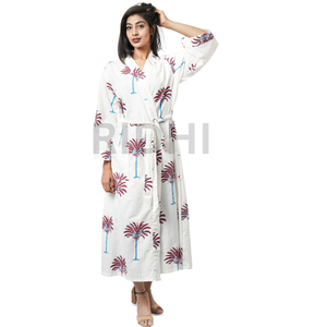 Robe longue Hawaïenne Vert & Rouge Palm Beach, Tunique Kaftan en Coton Indien, Kimono Ethnique Unisexe Grande Taille, Robe d'été Thermique - Product Image 3