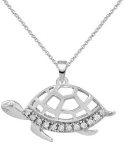 Diamond <b>Turtle</b> 18" Pendant <b>Necklace</b> (1/10 ct. t.w.) in Sterling Silver | Macy's - Product Image 1