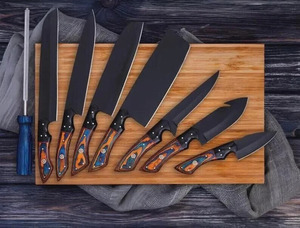 Juego de cuchillos de cocina profesionales de acero inoxidable con recubrimiento en polvo hechos a mano, mango de madera Pakka, fabricante directo de fábrica, OEM. - Product Image 3