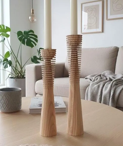 Portavelas de madera, juego de 2 portavelas, estilo rústico, para velas de pilar, regalo, decoración del hogar - Product Image 1