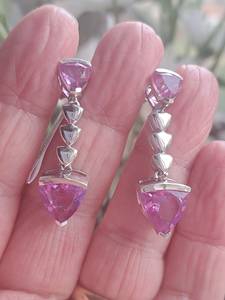 Boucles d'oreilles pendantes en argent sterling avec quartz lilas, faites à la main, bijoux de luxe en pierres précieuses, design royal élégant pour femme, mariage - Product Image 3