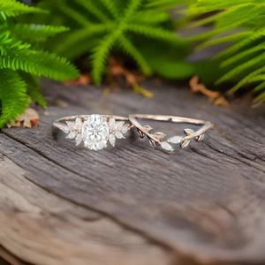 Oval Cut Moissanite Engagement Ring Set Vintage 925 Sterling Silver 14K <b>Gold</b> Plated Cluster Art Deco Bridal Ring - Product Image 6