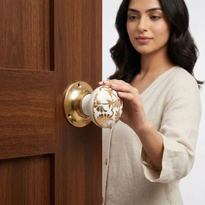 Round Porcelain Cabinet Knob with Gold Floral Design Modern Eco-Friendly Durable Furniture Handle for Home Office Use - Product Image 1