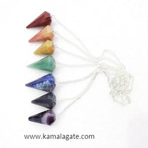 Péndulo de Reiki con cadena de siete chakras facetado en forma de cono natural, patrón de radiestesia de piedras preciosas de cuarzo semiprecioso de alta calidad - Product Image 2