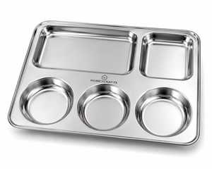 Assiettes à compartiments en acier inoxydable de qualité supérieure, finition miroir, non toxiques, compatibles lave-vaisselle, écologiques, sans BPA, rectangulaires modernes - Product Image 4