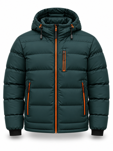Chaqueta Acolchada con Capucha para Hombre, Color Verde Oscuro, Cálida, Impermeable, de Secado Rápido, Resistente al Viento, Informal, con Cierre Frontal, Relleno de Poliéster, Corte Regular - Product Image 1