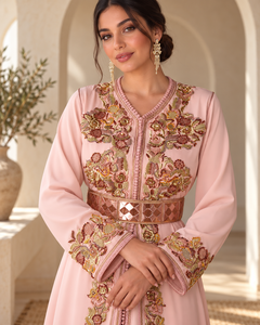 Robe longue de luxe en velours <span class=keywords><strong>rose</strong></span> poudré et prune, col en V, manches longues, ourlet évasé, coupe ample, avec <span class=keywords><strong>ceinture</strong></span> or <span class=keywords><strong>rose</strong></span>, pour femme, idéale pour les soirées - Product Image 5