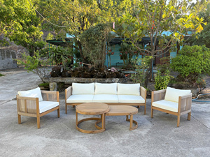 Ensemble de canapé et table en bois d'extérieur moderne avec chaises pour jardin et balcon - Product Image 3