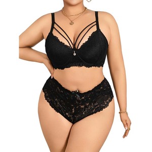 Women's 2 Piece Black Lace <b>Lingerie</b> Set Strappy Bra and Panty with Bow Sexy Underwear - Product Image 1