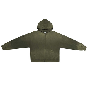 Heavyweight Acid Washing <b>Spray</b> 420g Solid Blank Casual Vintage Distressed 100% Cotton Customized Plain Streetwear Men Zip Hoodie - Product Image 1