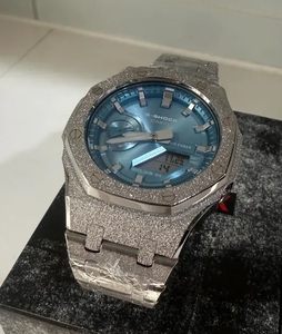 นาฬิกาโมอิสซาไนต์สีเงินแบบ Iced Out เครื่องประดับฮิปฮอป นาฬิกาเพชรหรูหรา สายเหล็ก หน้าปัดสีน้ำเงิน - Product Image 1