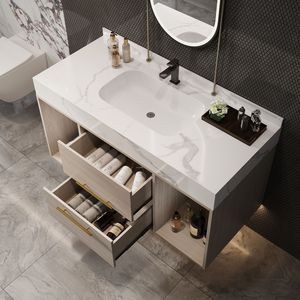 39.4 ''a parete galleggiante bagno vanità con 2 Soft Close cassetti lavello in ceramica bianco ardesia Top - Product Image 4
