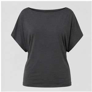 T-shirt décontracté pour femme, gris anthracite, col bateau, manches courtes chauve-souris, WTS-0045 - Product Image 1