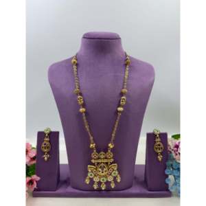 Indian Ethnic Viha Traditional Regular Gold Plated Zircon Necklace and Earring Set for Women's Wedding - Product Image 1