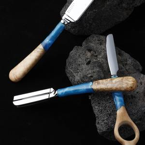 Maquinilla de afeitar manual de acero inoxidable con mango de madera, herramienta de afeitado de una sola hoja no desechable para hombres, para uso en la cara y las axilas - Product Image 1