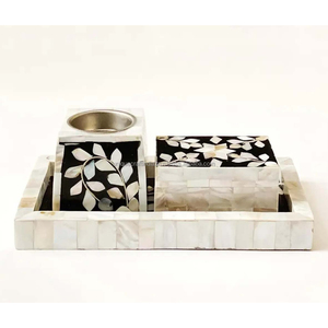 Ensemble de Bukhoor classique en nacre blanche avec plateau en résine, boîte de rangement et brûleur d'encens intemporel - Product Image 1